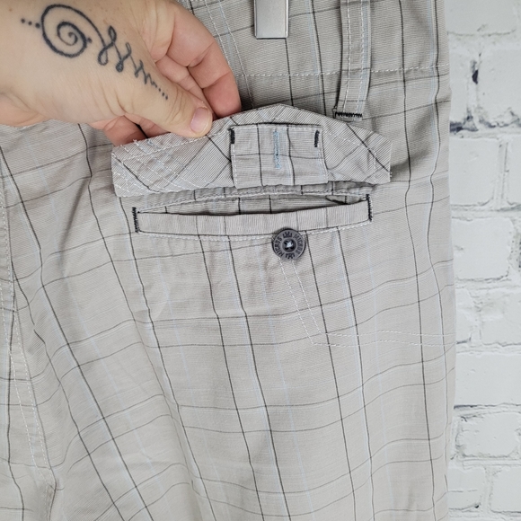 MICROS | plaid button pocket embroidered flat front shorts - Picture 5 of 8